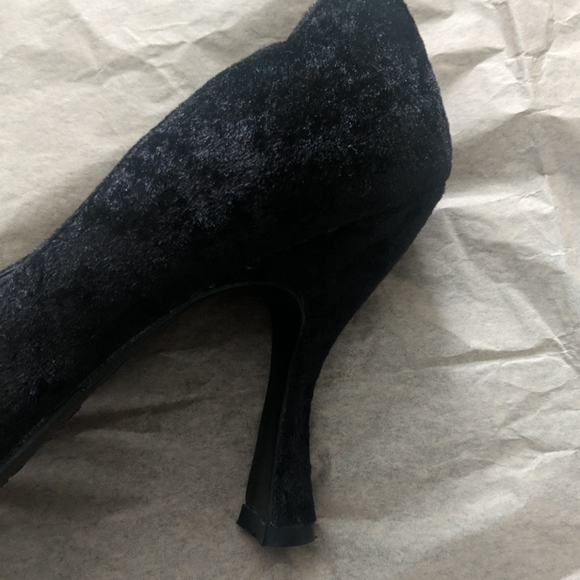 Bejeweled Velour Curved Peep Toe Heels - Picture 6 of 10